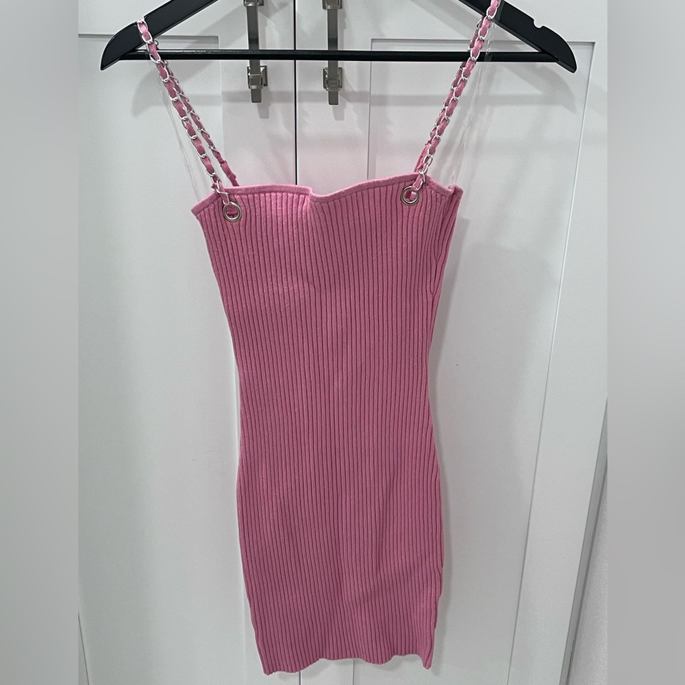 Pink chain ribbed mini dress